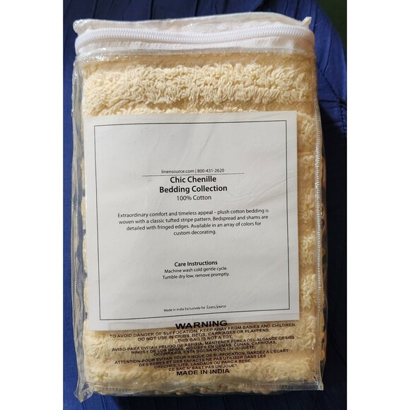 Linen Source Chic Chenille Standard Pillow Sham Yellow Tufted Stripe w/ Fringe - Picture 2 of 6